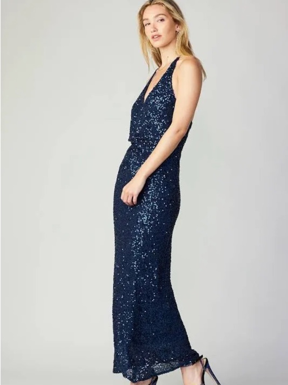 Current Air Sequin Halter Maxi Dress